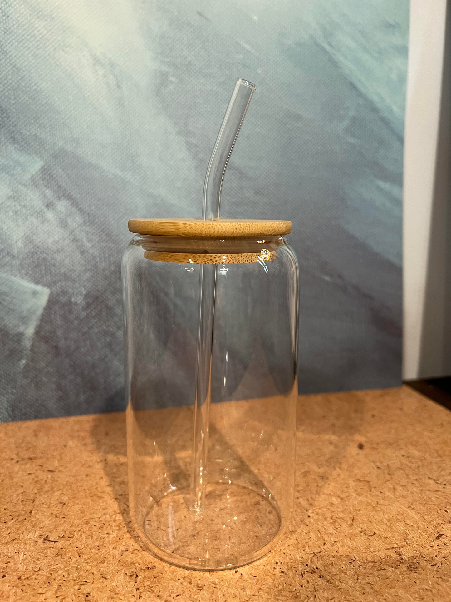 16oz Glass Cup w/Glass Straw